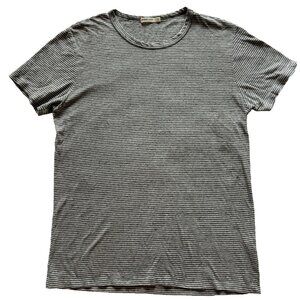 M Mens T Shirt Marine Layer Gray White Skinny Narrow Stripe Textured Slub Jersey